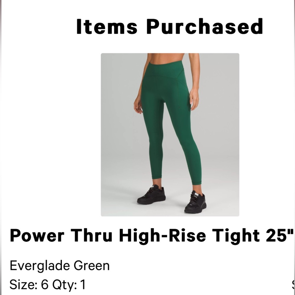 Lululemon Power Thru high rise right 25” in Everglades Green
